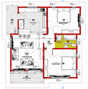 Two bedroom rural house layout
