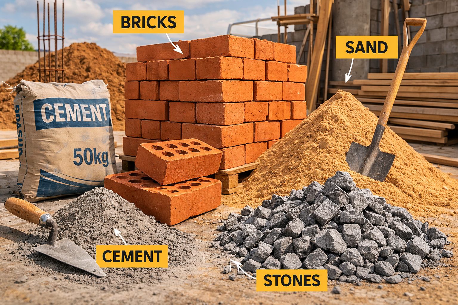 Sand and cement mortar mixing